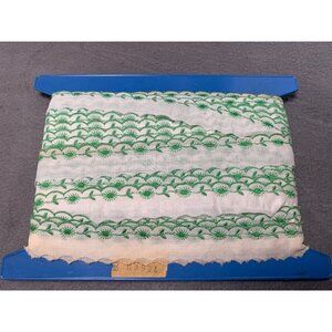 Vintage Green Embroidered Lace Trim 55 Yards Floral Pattern Dainty Scalloped Edg